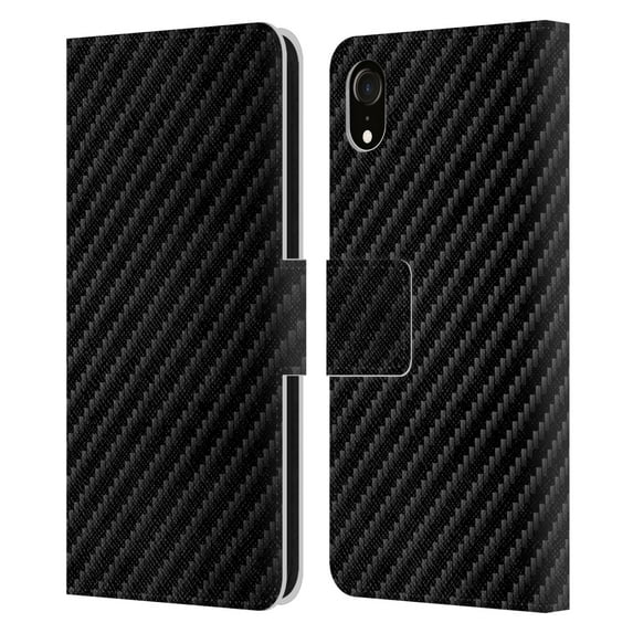 Head Case Designs Officially Licensed Alyn Spiller Carbon Fiber Plain Leather Book Wallet Case Cover Compatible with Apple iPhone XR