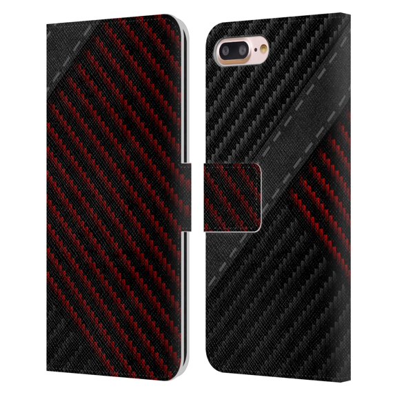 Head Case Designs Officially Licensed Alyn Spiller Carbon Fiber Stitch Leather Book Wallet Case Cover Compatible with Apple iPhone 7 Plus / iPhone 8 Plus
