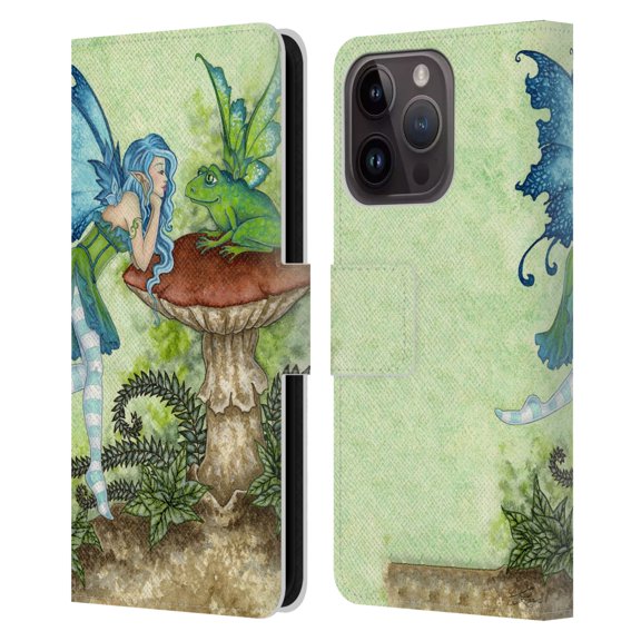 Head Case Designs Officially Licensed Amy Brown Pixies Frog Gossip Leather Book Wallet Case Cover Compatible with Apple iPhone 15 Pro