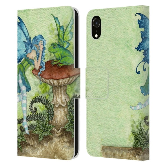 Head Case Designs Officially Licensed Amy Brown Pixies Frog Gossip Leather Book Wallet Case Cover Compatible with Apple iPhone XR