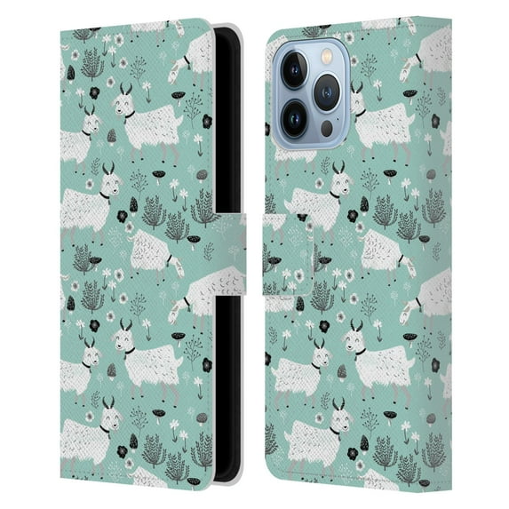 Head Case Designs Officially Licensed Andrea Lauren Design Animals Goats Leather Book Wallet Case Cover Compatible with Apple iPhone 13 Pro Max