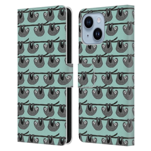 Head Case Designs Officially Licensed Andrea Lauren Design Animals Sloth Leather Book Wallet Case Cover Compatible with Apple iPhone 14 Plus