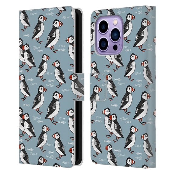 Head Case Designs Officially Licensed Andrea Lauren Design Birds Puffins Leather Book Wallet Case Cover Compatible with Apple iPhone 14 Pro Max