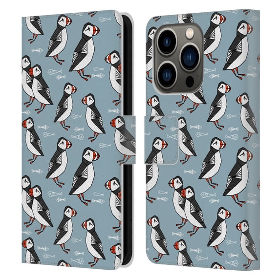 Head Case Designs Officially Licensed Andrea Lauren Design Birds Puffins Leather Book Wallet Case Cover Compatible with Apple iPhone 14 Pro