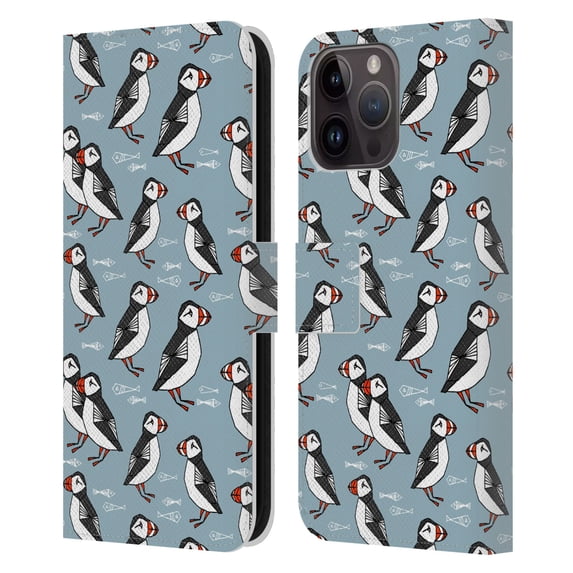 Head Case Designs Officially Licensed Andrea Lauren Design Birds Puffins Leather Book Wallet Case Cover Compatible with Apple iPhone 15 Pro Max
