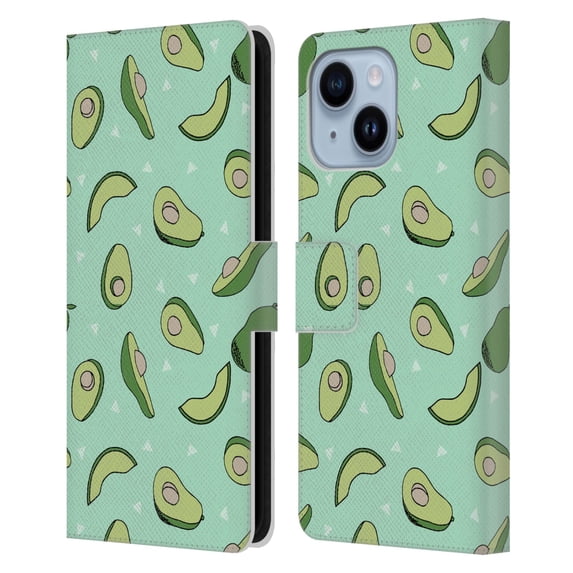 Head Case Designs Officially Licensed Andrea Lauren Design Food Pattern Avocado Leather Book Wallet Case Cover Compatible with Apple iPhone 14 Plus