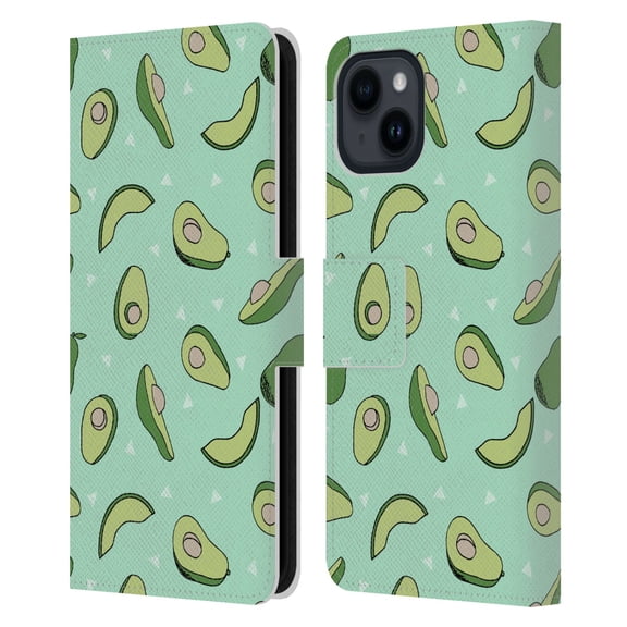 Head Case Designs Officially Licensed Andrea Lauren Design Food Pattern Avocado Leather Book Wallet Case Cover Compatible with Apple iPhone 15
