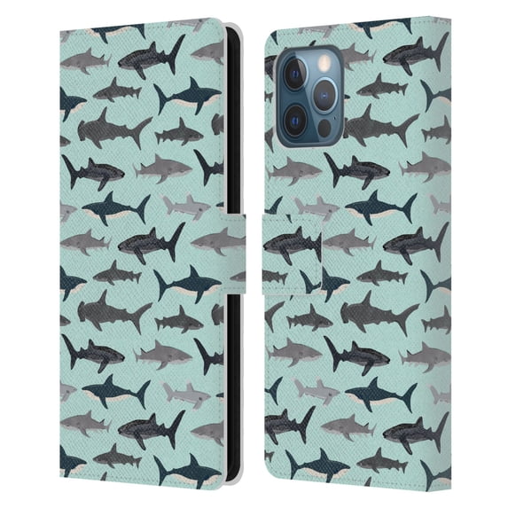 Head Case Designs Officially Licensed Andrea Lauren Design Sea Animals Sharks Leather Book Wallet Case Cover Compatible with Apple iPhone 12 Pro Max