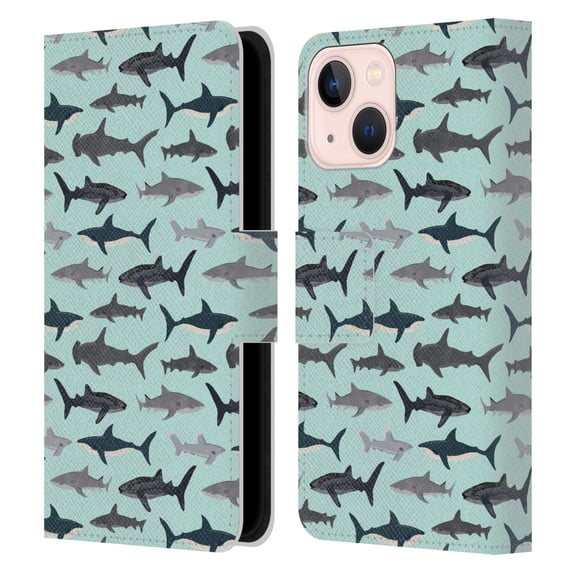 Head Case Designs Officially Licensed Andrea Lauren Design Sea Animals Sharks Leather Book Wallet Case Cover Compatible with Apple iPhone 13 Mini