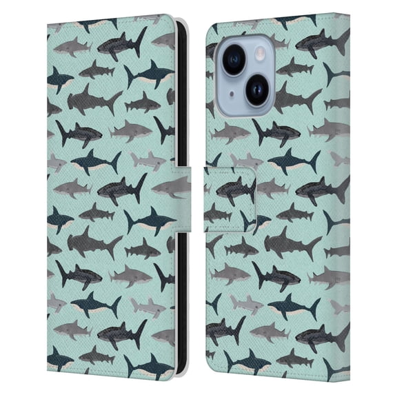 Head Case Designs Officially Licensed Andrea Lauren Design Sea Animals Sharks Leather Book Wallet Case Cover Compatible with Apple iPhone 14 Plus