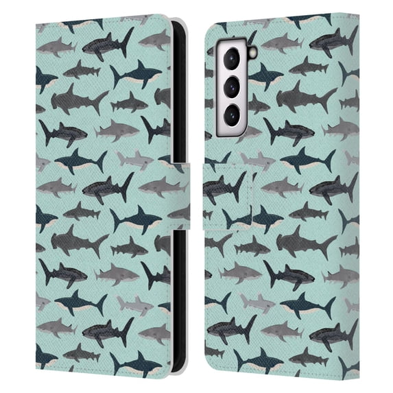 Head Case Designs Officially Licensed Andrea Lauren Design Sea Animals Sharks Leather Book Wallet Case Cover Compatible with Samsung Galaxy S21 5G