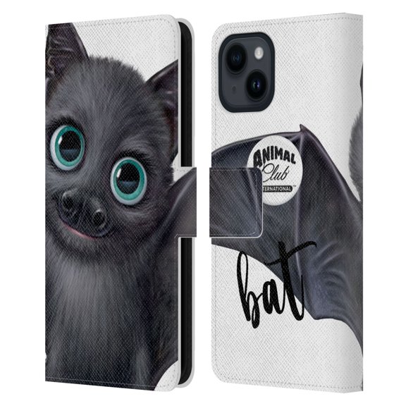 Head Case Designs Officially Licensed Animal Club International Faces Bat Leather Book Wallet Case Cover Compatible with Apple iPhone 15