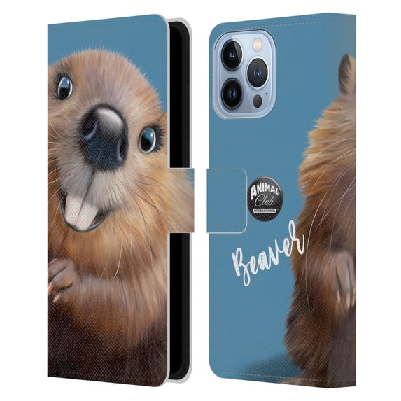 Head Case Designs Officially Licensed Animal Club International Faces Beaver Leather Book Wallet Case Cover Compatible with Apple iPhone 13 Pro Max