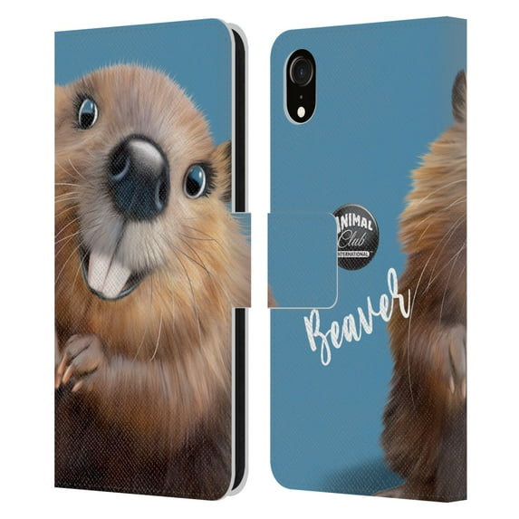 Head Case Designs Officially Licensed Animal Club International Faces Beaver Leather Book Wallet Case Cover Compatible with Apple iPhone XR