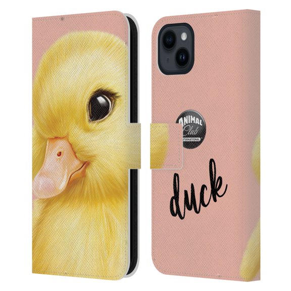 Head Case Designs Officially Licensed Animal Club International Faces Duck Leather Book Wallet Case Cover Compatible with Apple iPhone 15 Plus
