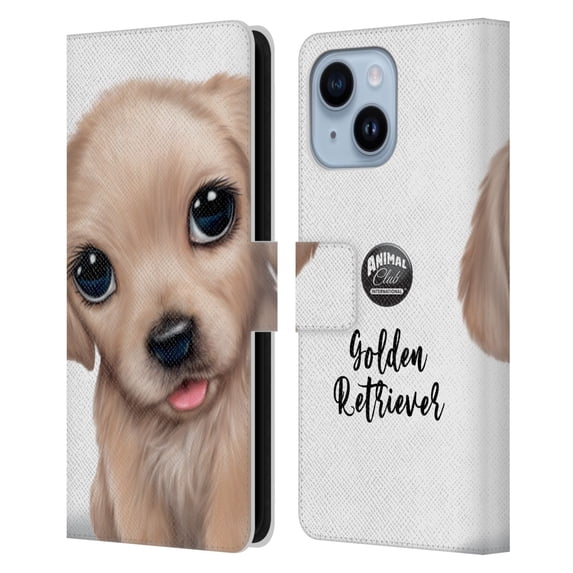 Head Case Designs Officially Licensed Animal Club International Faces Golden Retriever Leather Book Wallet Case Cover Compatible with Apple iPhone 14 Plus
