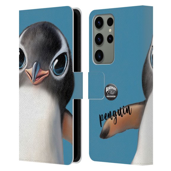 Head Case Designs Officially Licensed Animal Club International Faces Penguin Leather Book Wallet Case Cover Compatible with Samsung Galaxy S23 Ultra 5G