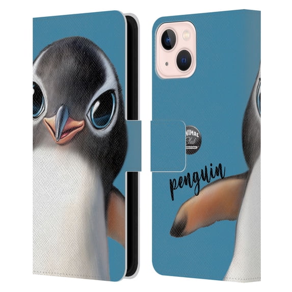 Head Case Designs Officially Licensed Animal Club International Faces Penguin Leather Book Wallet Case Cover Compatible with Apple iPhone 13