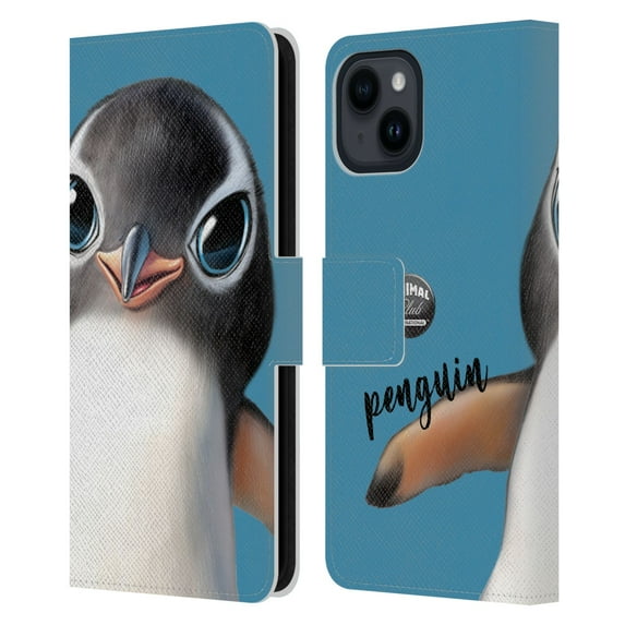 Head Case Designs Officially Licensed Animal Club International Faces Penguin Leather Book Wallet Case Cover Compatible with Apple iPhone 15