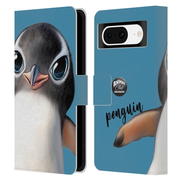 Head Case Designs Officially Licensed Animal Club International Faces Penguin Leather Book Wallet Case Cover Compatible with Google Pixel 8