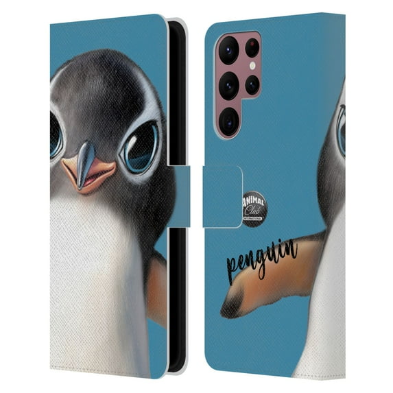Head Case Designs Officially Licensed Animal Club International Faces Penguin Leather Book Wallet Case Cover Compatible with Samsung Galaxy S22 Ultra 5G
