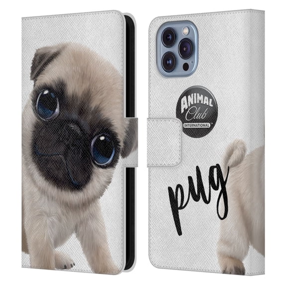 Head Case Designs Officially Licensed Animal Club International Faces Pug Leather Book Wallet Case Cover Compatible with Apple iPhone 14