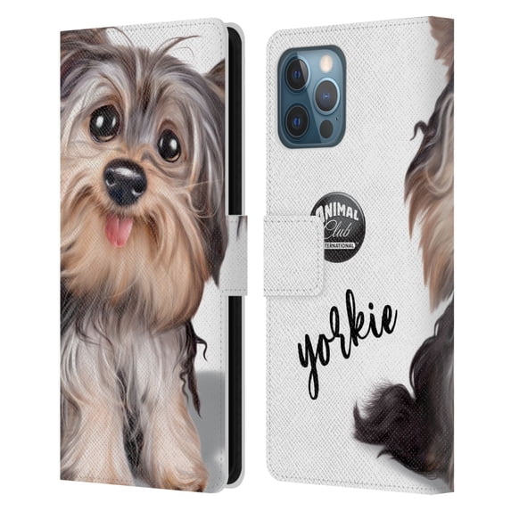 Head Case Designs Officially Licensed Animal Club International Faces Yorkie Leather Book Wallet Case Cover Compatible with Apple iPhone 12 Pro Max