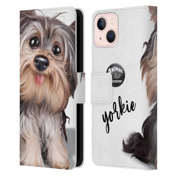 Head Case Designs Officially Licensed Animal Club International Faces Yorkie Leather Book Wallet Case Cover Compatible with Apple iPhone 13