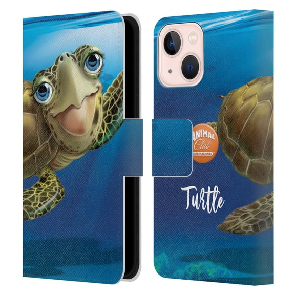 Head Case Designs Officially Licensed Animal Club International Underwater Sea Turtle Leather Book Wallet Case Cover Compatible with Apple iPhone 13 Mini