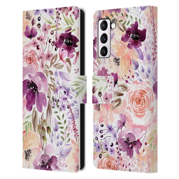 Head Case Designs Officially Licensed Anis Illustration Bloomers Floral Chaos Leather Book Wallet Case Cover Compatible with Samsung Galaxy S21+ 5G