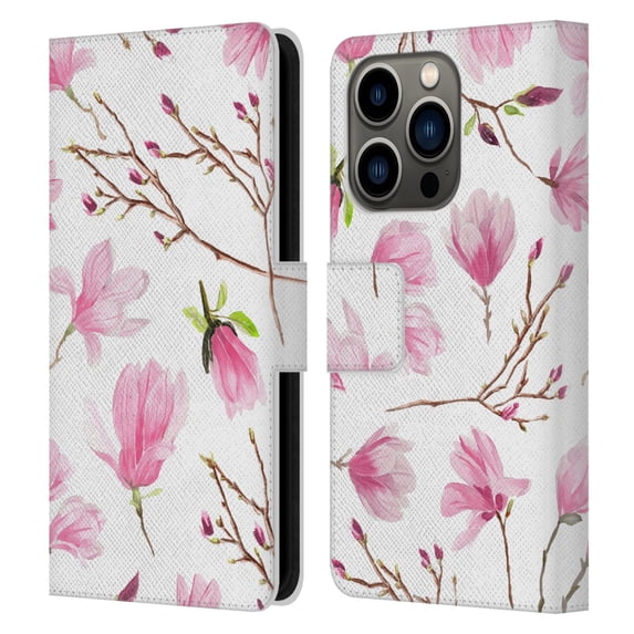 Head Case Designs Officially Licensed Anis Illustration Flower Pattern 2 Magnolia Leather Book Wallet Case Cover Compatible with Apple iPhone 14 Pro