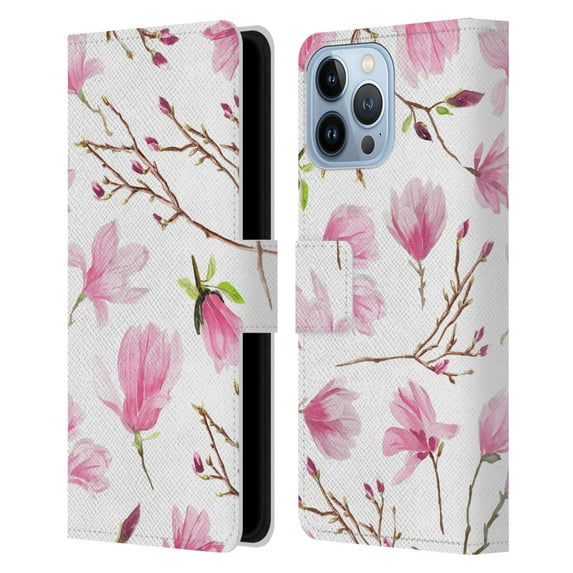Head Case Designs Officially Licensed Anis Illustration Flower Pattern 2 Magnolia Leather Book Wallet Case Cover Compatible with Apple iPhone 13 Pro Max