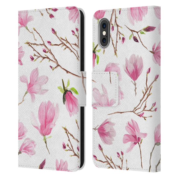 Head Case Designs Officially Licensed Anis Illustration Flower Pattern 2 Magnolia Leather Book Wallet Case Cover Compatible with Apple iPhone X / iPhone XS