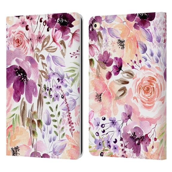 Head Case Designs Officially Licensed Anis Illustration Flower Pattern 3 Floral Chaos Leather Book Wallet Case Cover Compatible with Apple iPad 9.7 2017 / iPad 9.7 2018