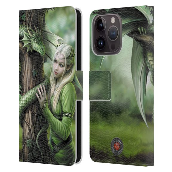 Head Case Designs Officially Licensed Anne Stokes Dragon Friendship Kindred Spirits Leather Book Wallet Case Cover Compatible with Apple iPhone 15 Pro