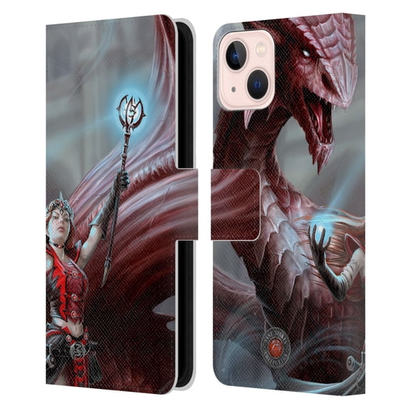 Head Case Designs Officially Licensed Anne Stokes Dragon Friendship Scarlet Mage Leather Book Wallet Case Cover Compatible with Apple iPhone 13
