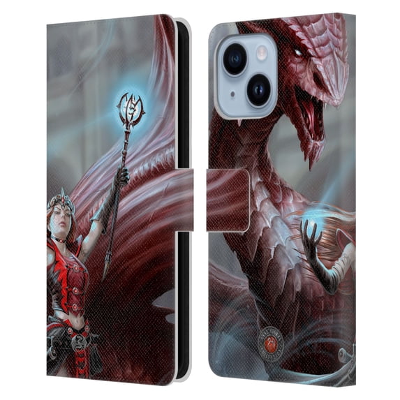 Head Case Designs Officially Licensed Anne Stokes Dragon Friendship Scarlet Mage Leather Book Wallet Case Cover Compatible with Apple iPhone 14 Plus
