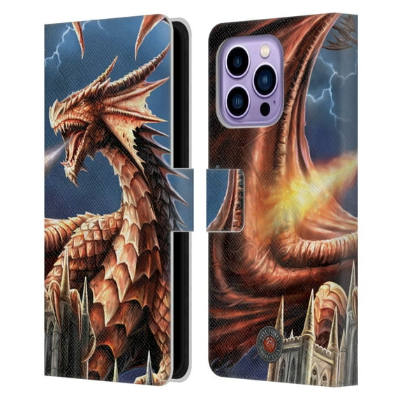Head Case Designs Officially Licensed Anne Stokes Dragons Fury Leather Book Wallet Case Cover Compatible with Apple iPhone 14 Pro Max