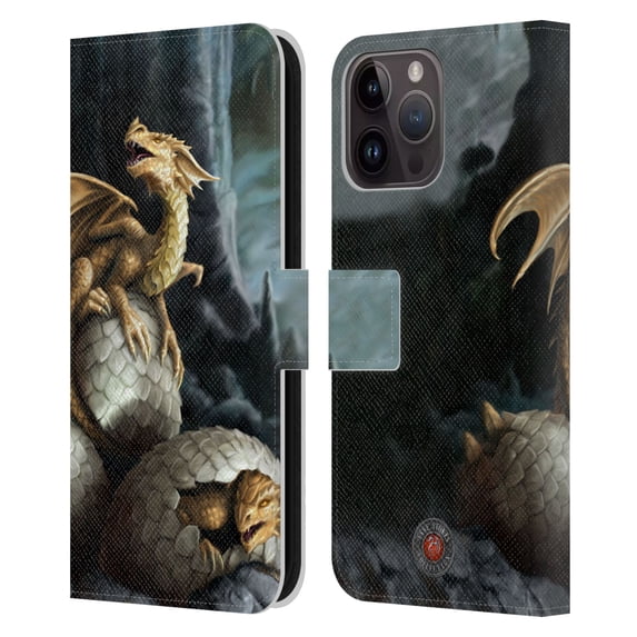 Head Case Designs Officially Licensed Anne Stokes Dragons Golden Treasures Leather Book Wallet Case Cover Compatible with Apple iPhone 15 Pro Max