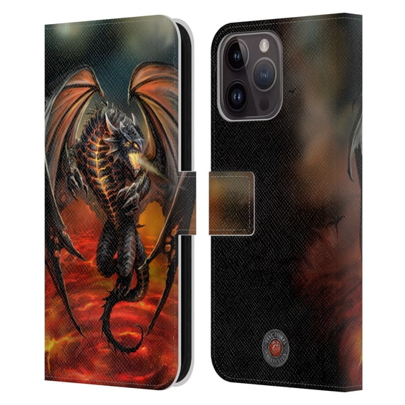 Head Case Designs Officially Licensed Anne Stokes Dragons Lava Leather Book Wallet Case Cover Compatible with Apple iPhone 15 Pro Max