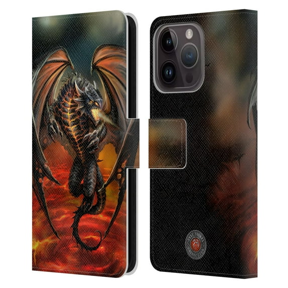 Head Case Designs Officially Licensed Anne Stokes Dragons Lava Leather Book Wallet Case Cover Compatible with Apple iPhone 15 Pro