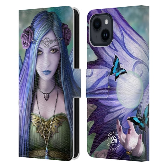 Head Case Designs Officially Licensed Anne Stokes Fairies Mystic Aura Leather Book Wallet Case Cover Compatible with Apple iPhone 15