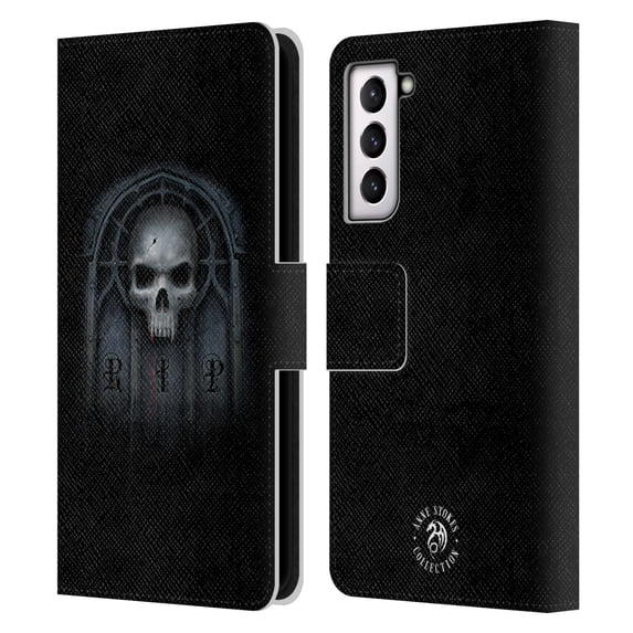 Head Case Designs Officially Licensed Anne Stokes Gothic Await The Night Skull Leather Book Wallet Case Cover Compatible with Samsung Galaxy S21 5G