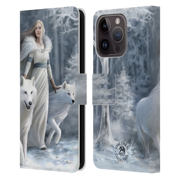 Head Case Designs Officially Licensed Anne Stokes Wolves Winter Guardians Leather Book Wallet Case Cover Compatible with Apple iPhone 15 Pro