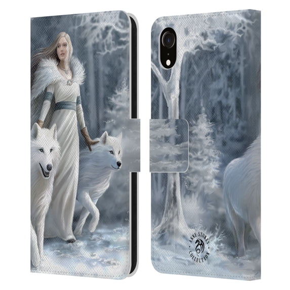 Head Case Designs Officially Licensed Anne Stokes Wolves Winter Guardians Leather Book Wallet Case Cover Compatible with Apple iPhone XR