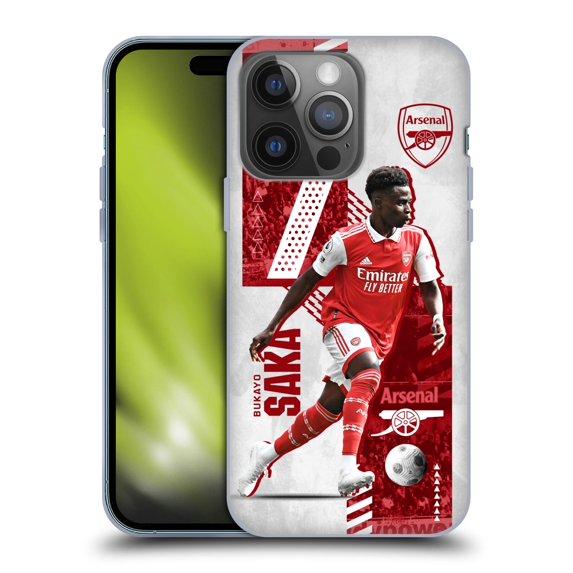 Head Case Designs Officially Licensed Arsenal FC 2022/23 First Team Bukayo Saka Soft Gel Case Compatible with Apple iPhone 14 Pro