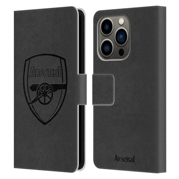 Head Case Designs Officially Licensed Arsenal FC Crest 2 Black Logo Leather Book Wallet Case Cover Compatible with Apple iPhone 14 Pro