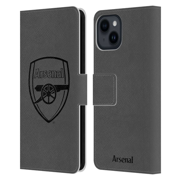 Head Case Designs Officially Licensed Arsenal FC Crest 2 Black Logo Leather Book Wallet Case Cover Compatible with Apple iPhone 15