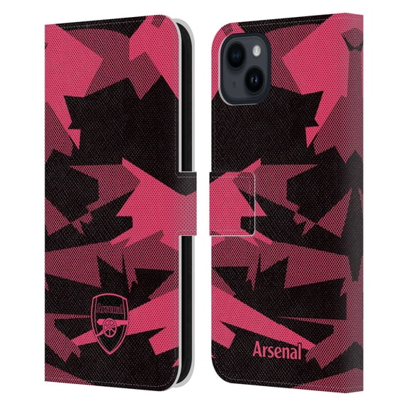 Head Case Designs Officially Licensed Arsenal FC Crest and Gunners Logo Geometric Pink Leather Book Wallet Case Cover Compatible with Apple iPhone 15 Plus