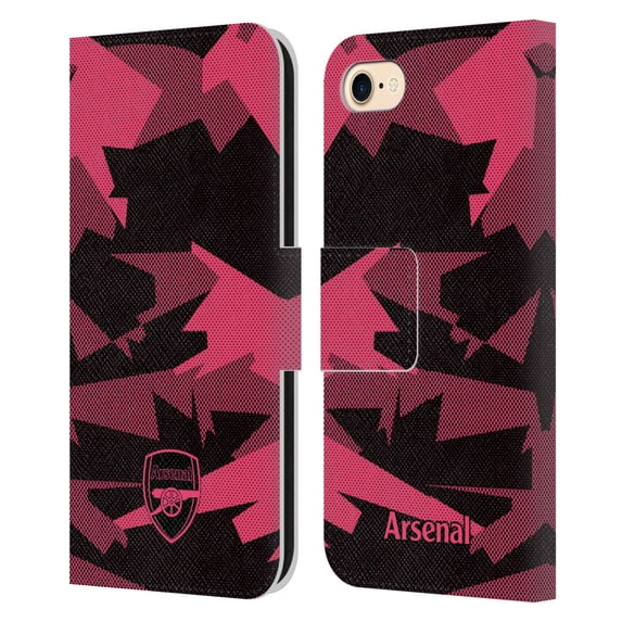 Head Case Designs Officially Licensed Arsenal FC Crest and Gunners Logo Geometric Pink Leather Book Wallet Case Cover Compatible with Apple iPhone 7 / 8 / SE 2020 & 2022